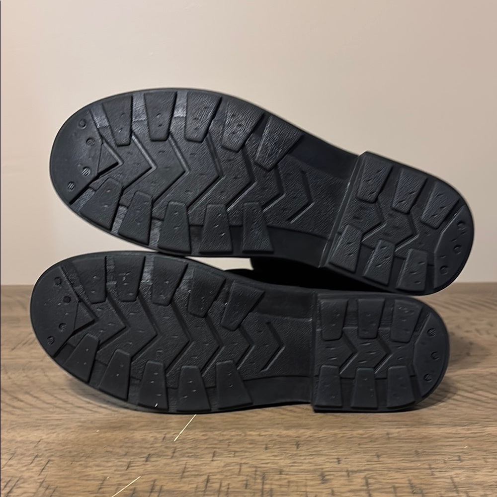 Black Combat Boots with Buckle Strap and Side Zipper - Picture 4 of 5